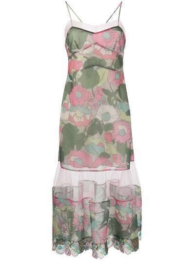 Fendi платье с сетчатой вставкой и цветочным принтом