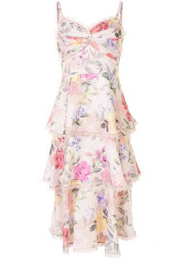 Marchesa Notte ярусное платье с цветочным принтом