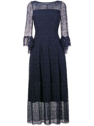 Talbot Runhof расклешенное кружевное платье миди