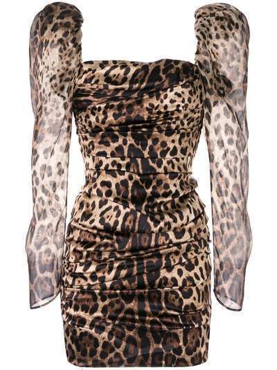 Dolce & Gabbana леопардовое платье с объемными плечами