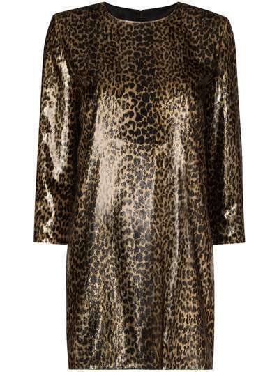 Saint Laurent платье мини с леопардовым принтом
