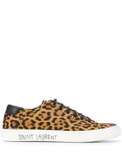 Saint Laurent кеды на шнуровке с леопардовым принтом