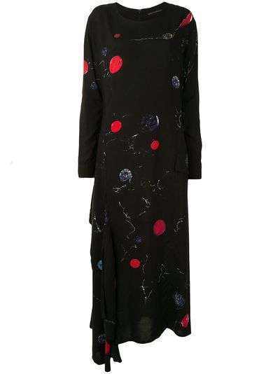 Yohji Yamamoto платье-трапеция асимметричного кроя с принтом