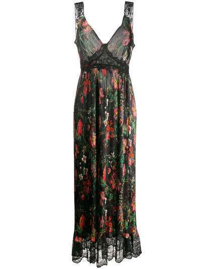 Paco Rabanne платье макси с кружевной вставкой и цветочным узором