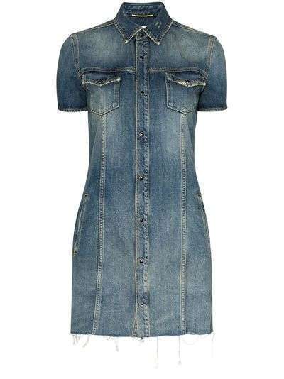 Saint Laurent джинсовое платье мини с эффектом потертости