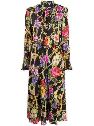 Boutique Moschino платье с цветочным принтом и завязками на воротнике
