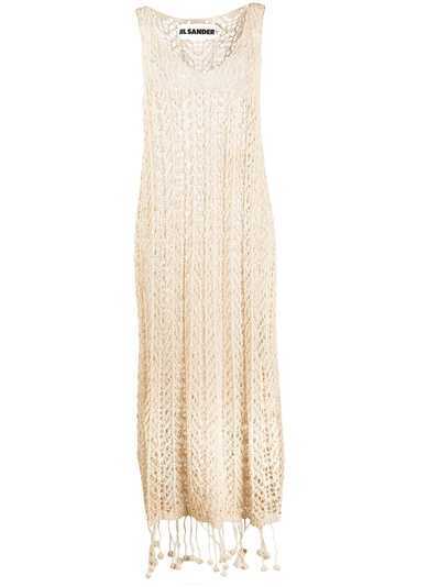 Jil Sander платье в технике кроше с помпонами на подоле