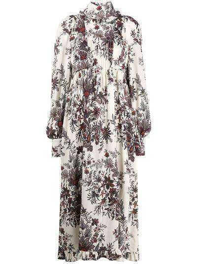 Paco Rabanne платье миди с длинными рукавами и цветочным принтом