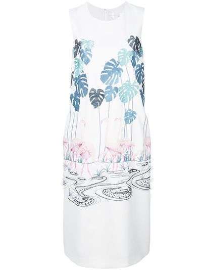 Victoria Victoria Beckham платье-шифт с вышитыми фламинго