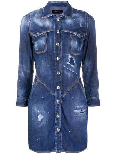 Dsquared2 джинсовое платье-рубашка с эффектом потертости