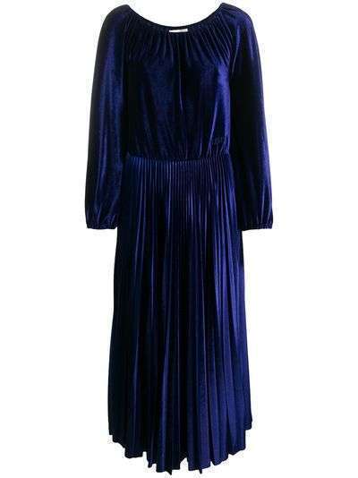 Valentino плиссированное бархатное платье миди
