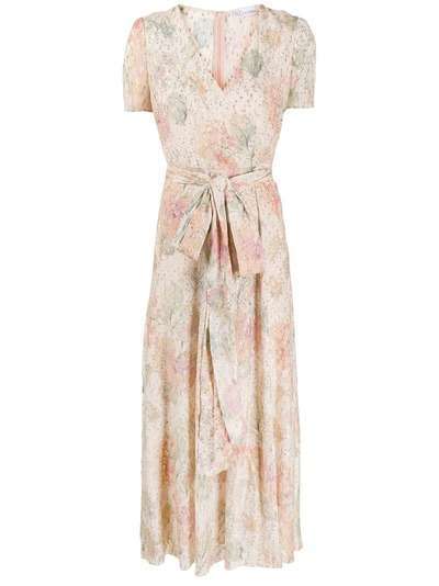 RedValentino длинное платье с цветочным узором и эффектом металлик