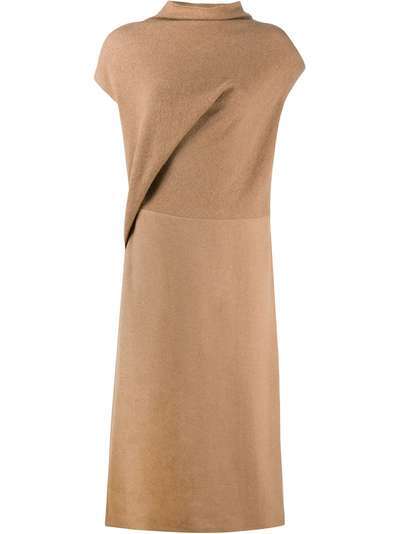 Agnona платье миди с контрастными вставками и воротником-хомутом