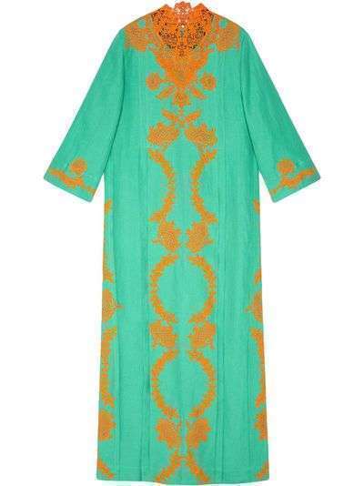 Gucci длинное платье-кафтан с кружевом