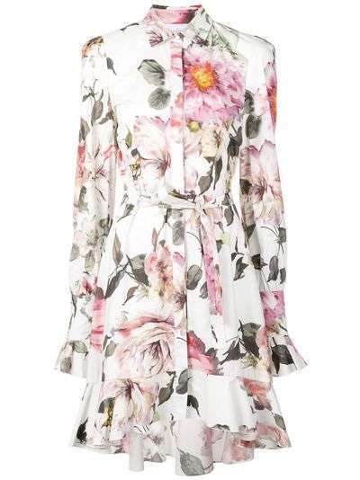 Marchesa платье-рубашка с цветочным принтом