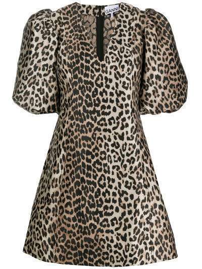 GANNI платье с V-образным вырезом и леопардовым принтом