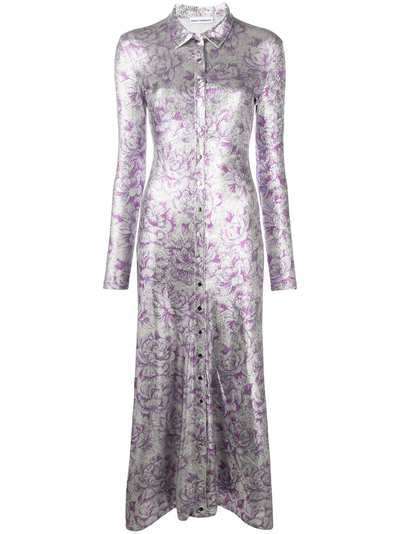 Paco Rabanne платье-рубашка с цветочным принтом и эффектом металлик