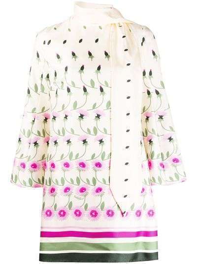 Valentino платье с цветочным принтом и завязками на воротнике