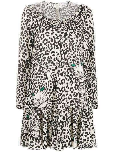 RedValentino платье с леопардовым принтом и длинными рукавами