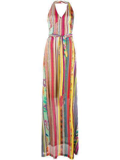Etro полосатое платье макси с вырезом халтер