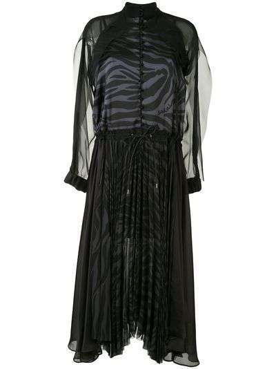 Sacai полупрозрачное платье с плиссировкой