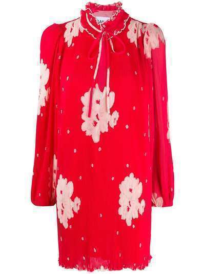 GANNI плиссированное платье с цветочным принтом