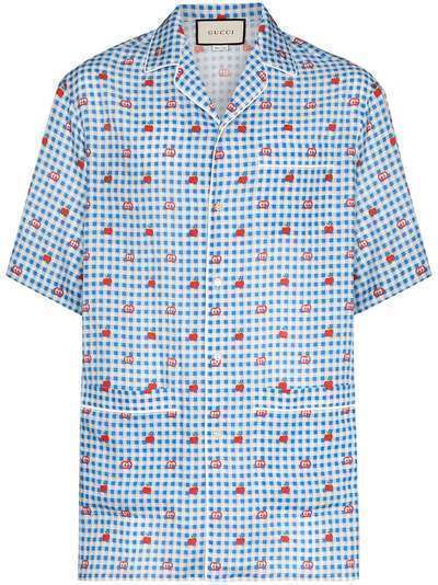 Gucci рубашка в клетку гингем с логотипом