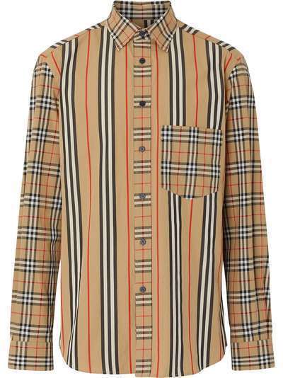 Burberry поплиновая рубашка в стиле пэчворк
