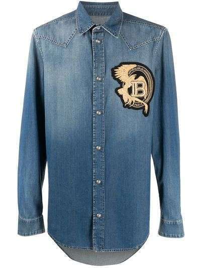 Balmain джинсовая рубашка с нашивкой-логотипом