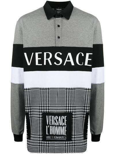 Versace рубашка поло в ломаную клетку с логотипом