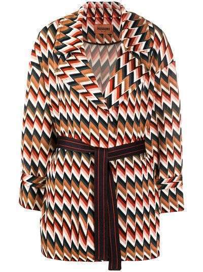 Missoni кардиган-пальто с поясом и узором зигзаг