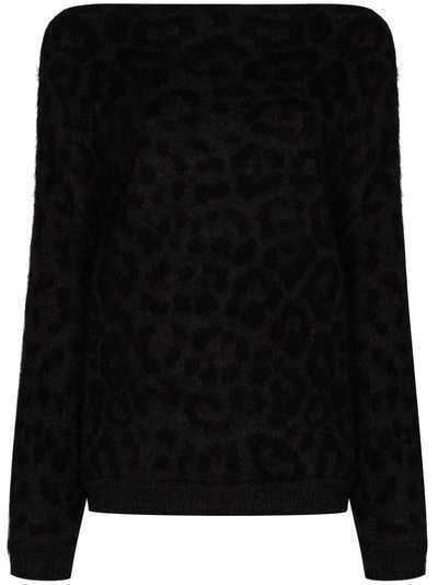 Valentino свитер с открытыми плечами и леопардовым принтом