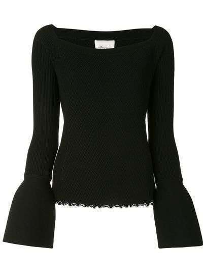 3.1 Phillip Lim LS WOOL RIBBED OPEN NECK SWEATER