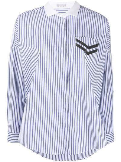 Brunello Cucinelli полосатая рубашка с отделкой на кармане