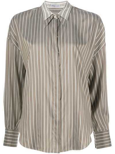 Brunello Cucinelli рубашка в тонкую полоску с контрастным воротником