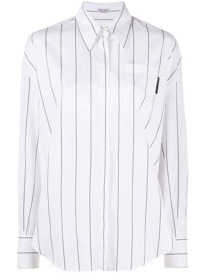 Brunello Cucinelli рубашка в тонкую полоску с накладными карманами