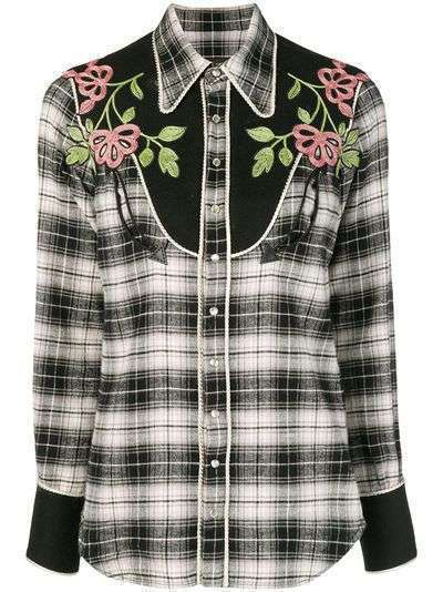 Dsquared2 floral embroidered tartan shirt