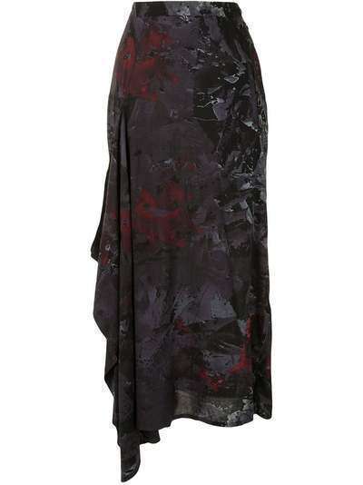 Yohji Yamamoto юбка с драпировкой и абстрактным принтом