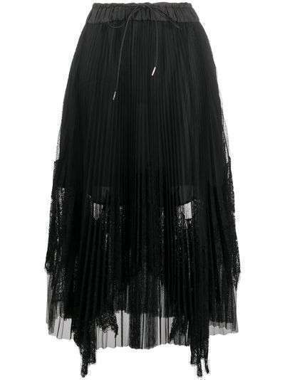 Sacai плиссированная юбка с кружевом