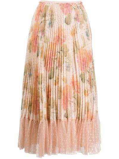 RedValentino плиссированная юбка с цветочным принтом