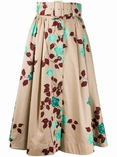 MSGM юбка миди с поясом и цветочным принтом