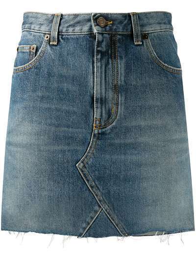 Saint Laurent джинсовая мини-юбка с необработанными краями