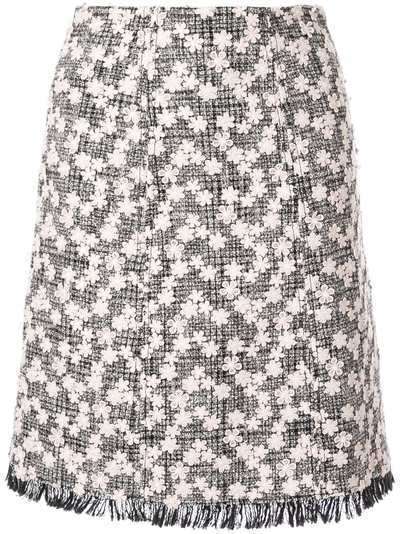 Giambattista Valli твидовая юбка миди с цветочной аппликацией