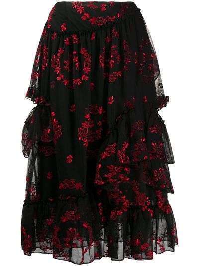 Simone Rocha ярусная юбка с цветочной вышивкой