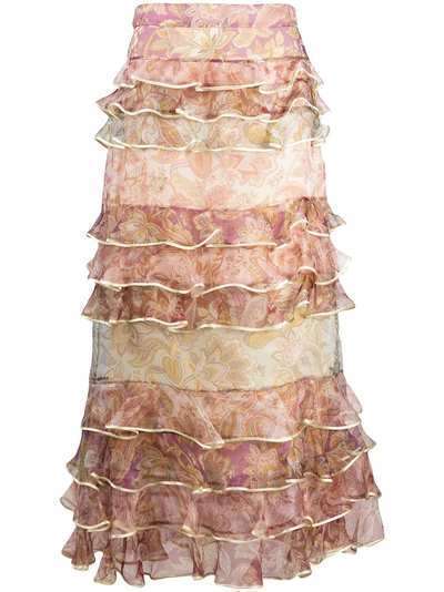Zimmermann юбка макси с оборками и цветочным принтом