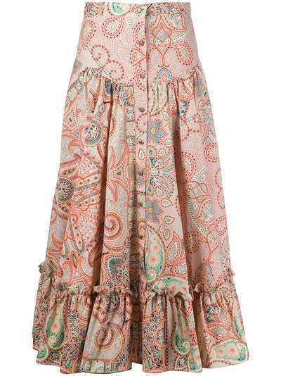 Etro ярусная юбка миди с цветочным принтом