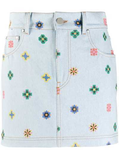Kirin джинсовая юбка с цветочным принтом