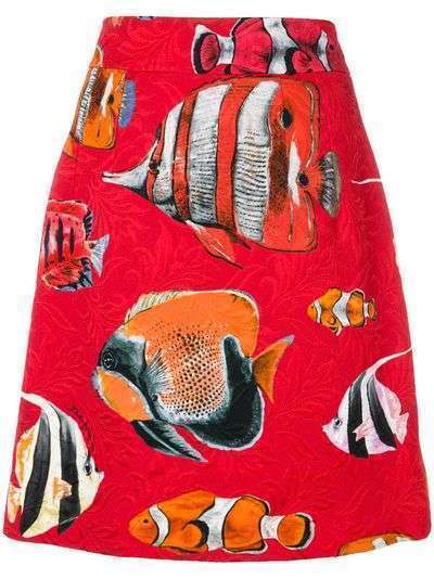 Dolce & Gabbana парчовое платье с тропическими рыбами