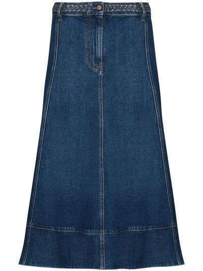 Valentino джинсовая юбка миди с плетеным поясом