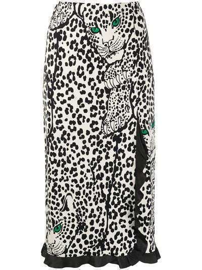 RedValentino юбка с леопардовым узором и бахромой